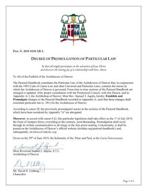 Decree of Promulgation of Particular Law