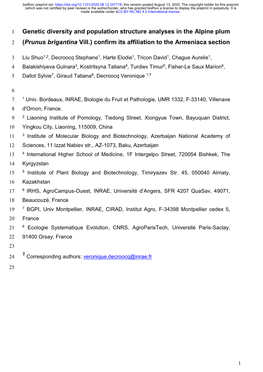 Genetic Diversity and Population Structure Analyses in the Alpine Plum 2 (Prunus Brigantina Vill.) Confirm Its Affiliation to the Armeniaca Section