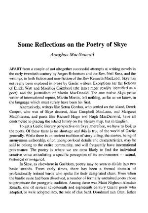 Some Reflections on the Poetry of Skye Aonghas Macneacail
