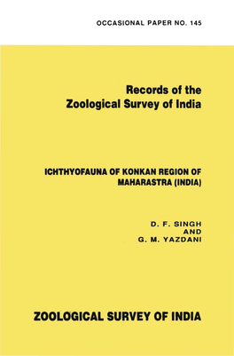 Zoo -GGICAL SURV Y of INDIA RECORDS of the ZOOLOGICAL SURVEY of INDIA
