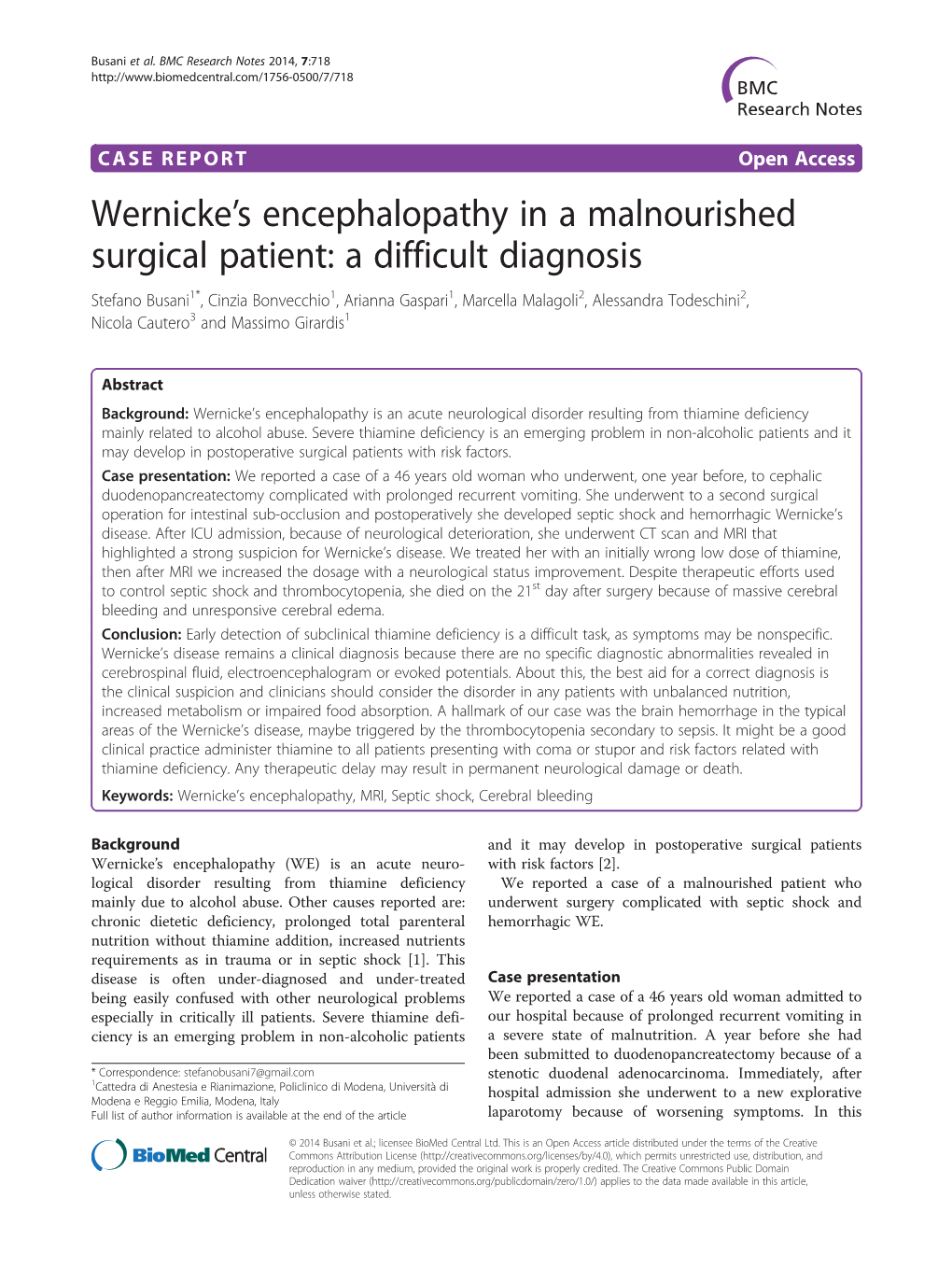 Wernicke's Encephalopathy in a Malnourished Surgical Patient - DocsLib