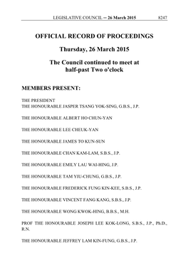 OFFICIAL RECORD of PROCEEDINGS Thursday, 26