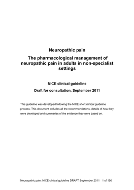 Neuropathic Pain the Pharmacological Management of Neuropathic Pain in Adults in Non-Specialist Settings