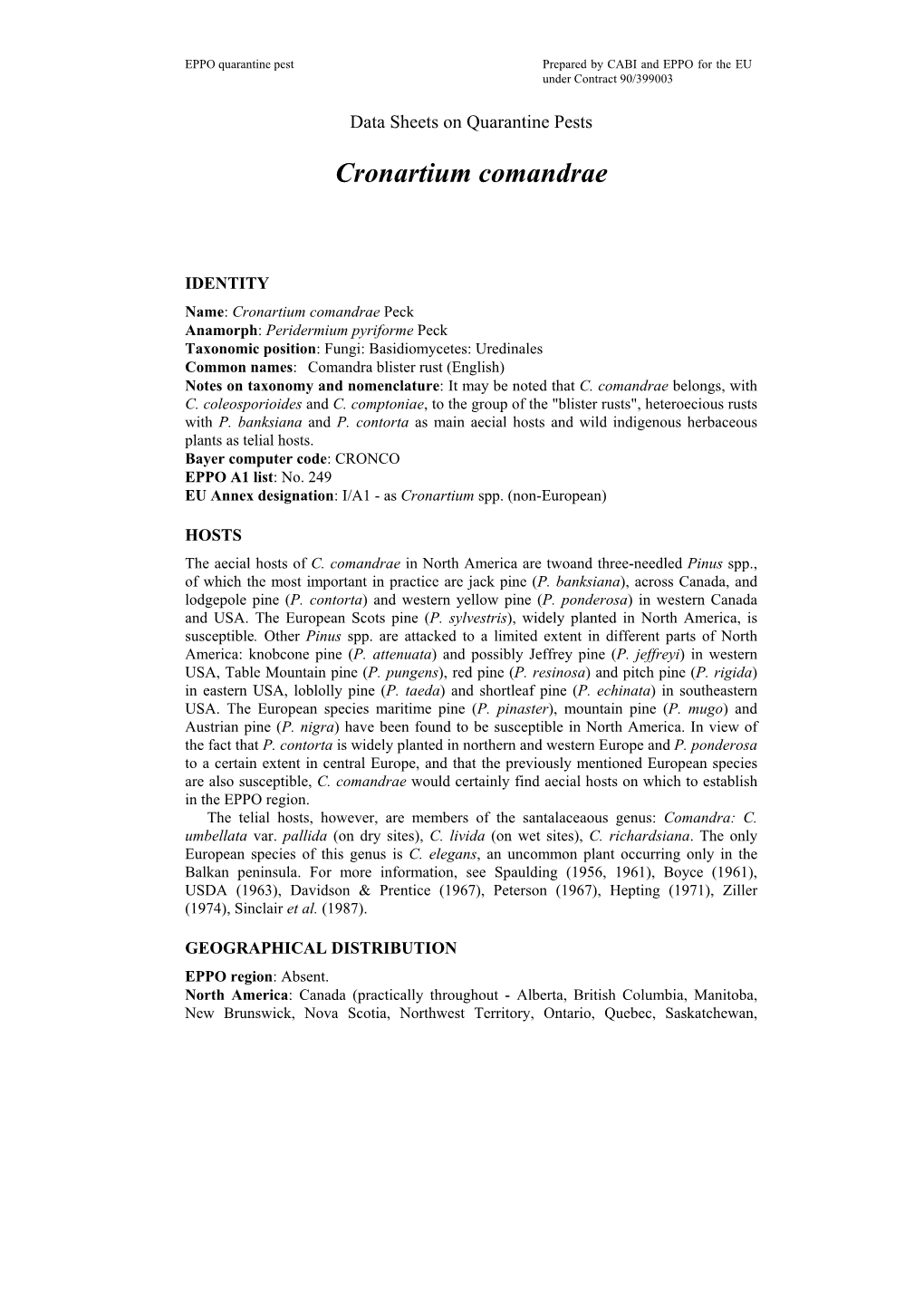 Data Sheet on Cronartium Comandrae