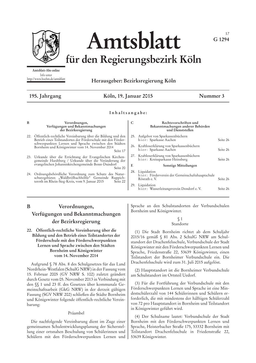Amtsblatt Köln Ausgabe Nr. 03 2015
