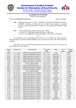 Government of Andhra Pradesh Society for Elimination of Rural Poverty III Floor, HUDA – Hermitage Offices Complex, # 5-10-192, Hill Fort Road, Hyderabad, 500004