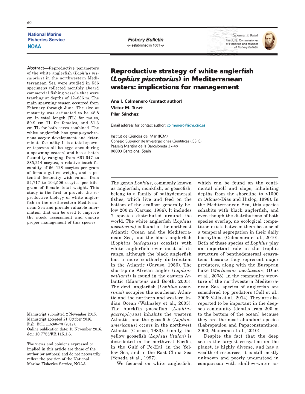 Reproductive Strategy of White Anglerfish (Lophius Piscatorius) In