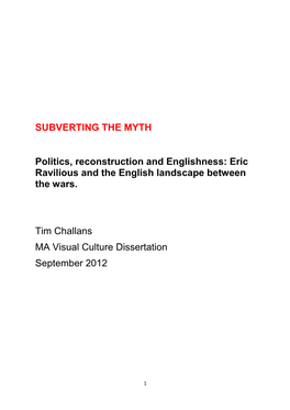 SUBVERTING the MYTH Politics, Reconstruction and Englishness