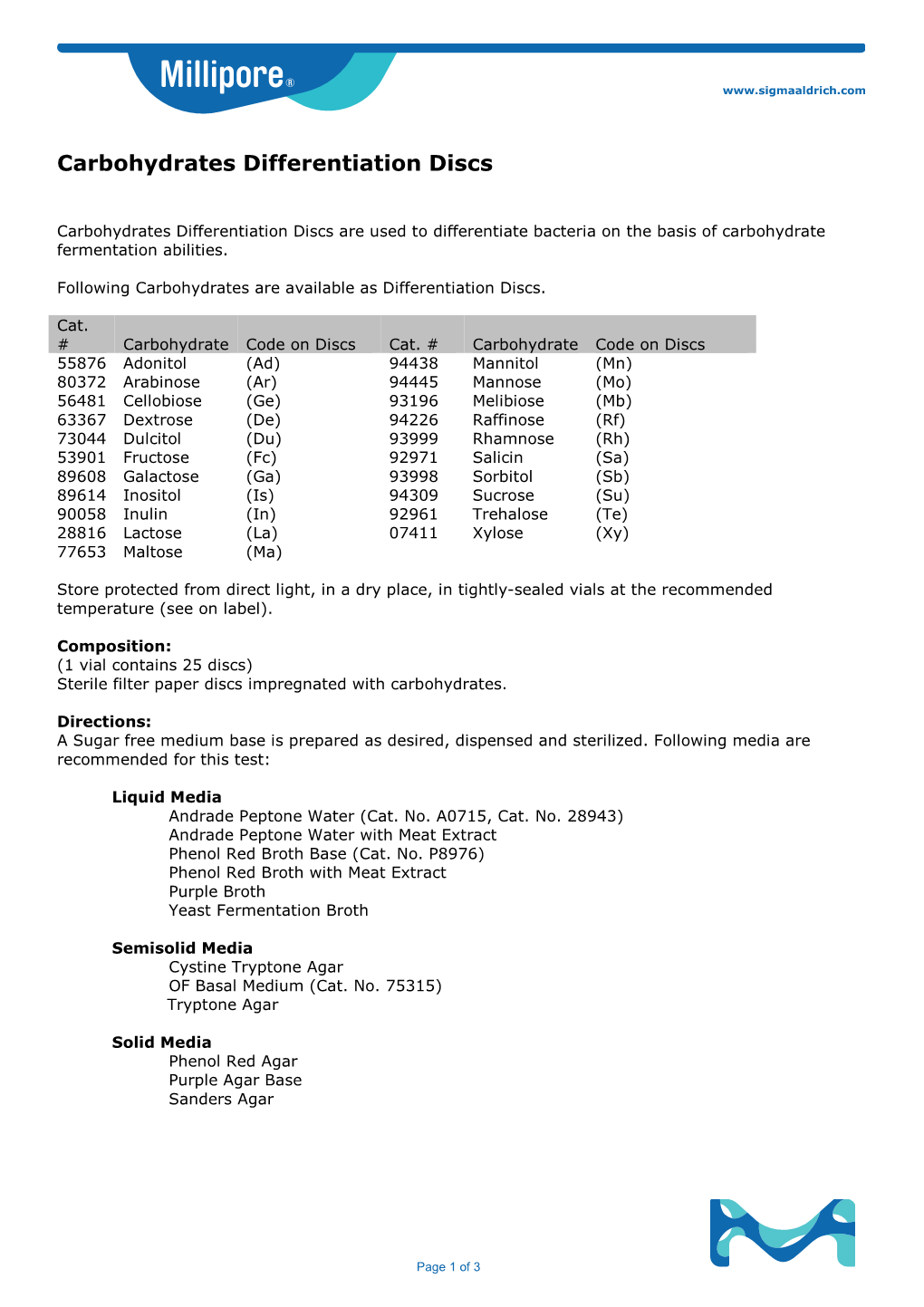 Carbohydrates Differentiation Discs