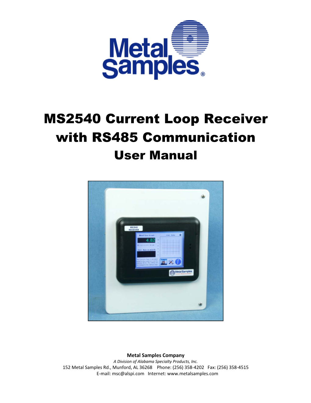 MS2540 Current Loop Receiver with RS485 Communication User Manual