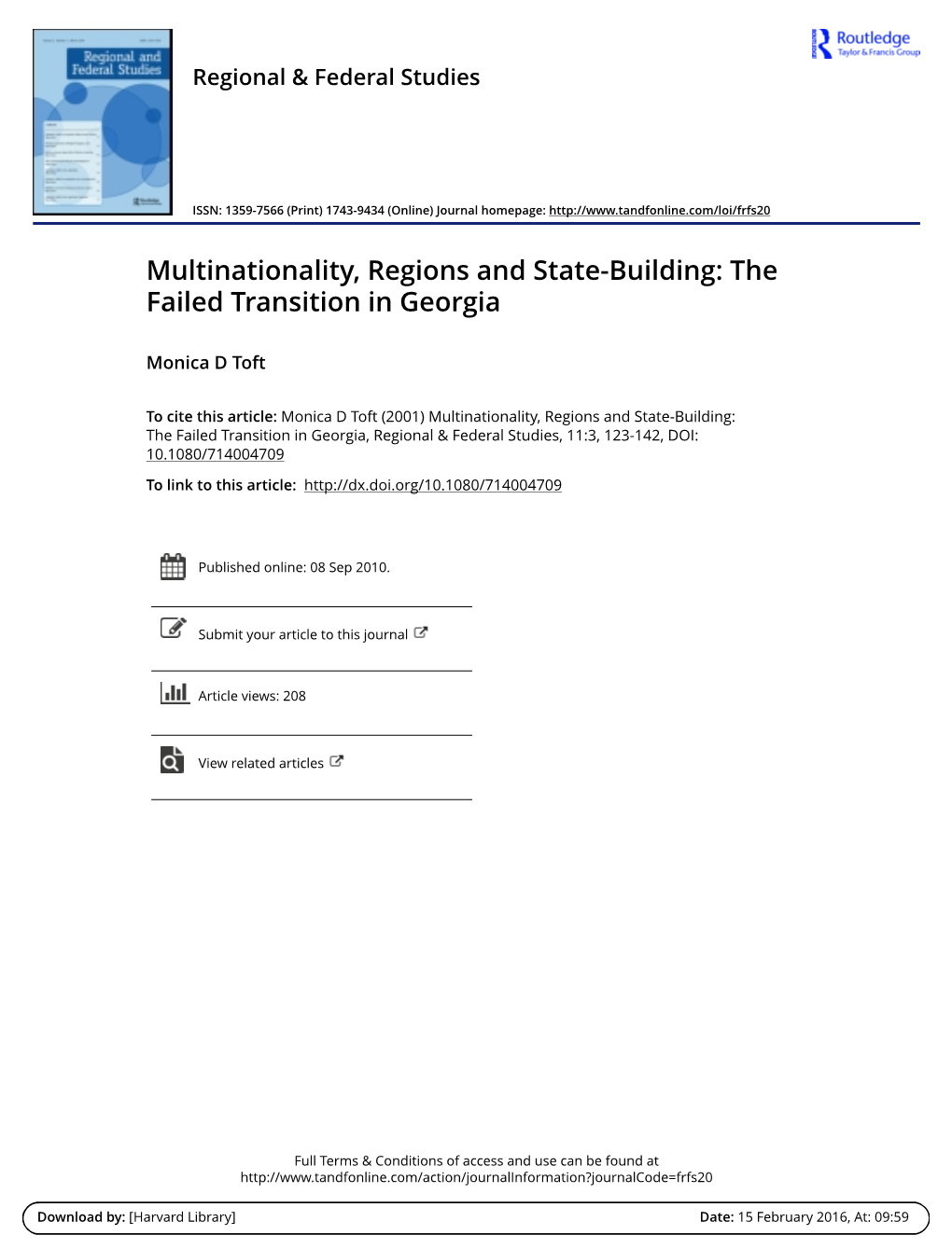 Multinationality, Regions and State-Building: the Failed Transition in Georgia