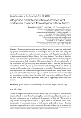 Integration and Interpretation of Architectural and Faunal Evidence from Assyrian Tushhan, Turkey