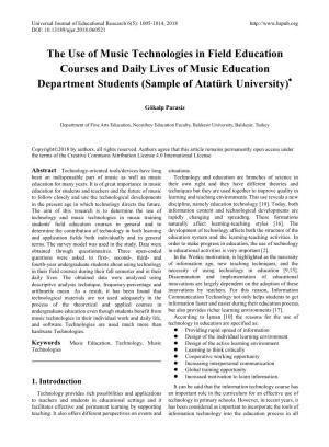 The Use of Music Technologies in Field Education Courses and Daily Lives of Music Education Department Students (Sample of Atatürk University)∗