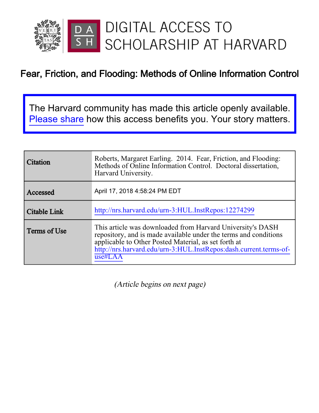 Methods of Online Information Control the Harvard Community