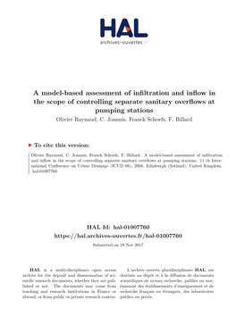 A Model-Based Assessment of Infiltration and Inflow in the Scope of Controlling Separate Sanitary Overflows at Pumping Stations Olivier Raynaud, C