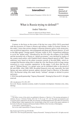 What Is Russia Trying to Defend? ✩ Andrei Yakovlev