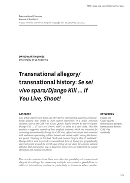 Transnational History: Se Sei Vivo Spara/Django Kill … If You Live, Shoot!