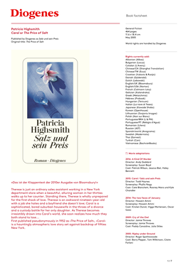 Book Factsheet Patricia Highsmith Carol Or the Price of Salt