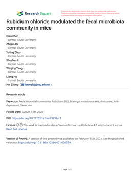 Rubidium Chloride Modulated the Fecal Microbiota Community in Mice