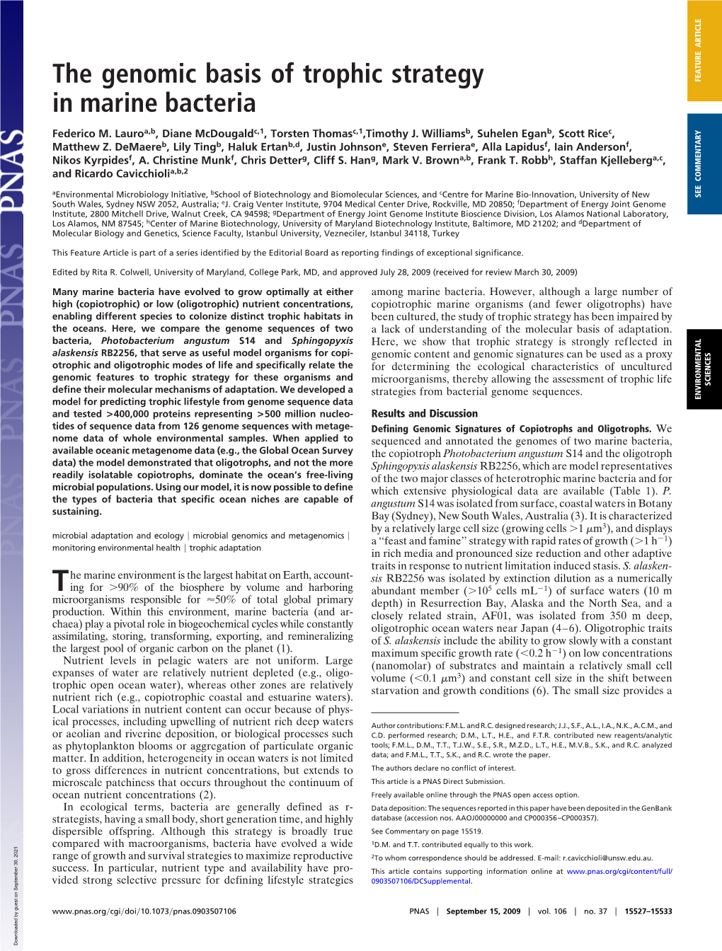 The Genomic Basis of Trophic Strategy in Marine Bacteria