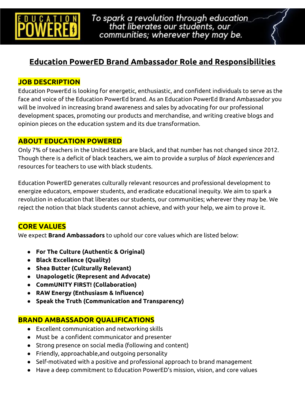 Education Powered Brand Ambassador Role and Responsibilities