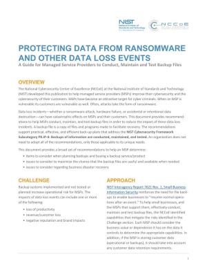 PROTECTING DATA from RANSOMWARE and OTHER DATA LOSS EVENTS a Guide for Managed Service Providers to Conduct, Maintain and Test Backup Files