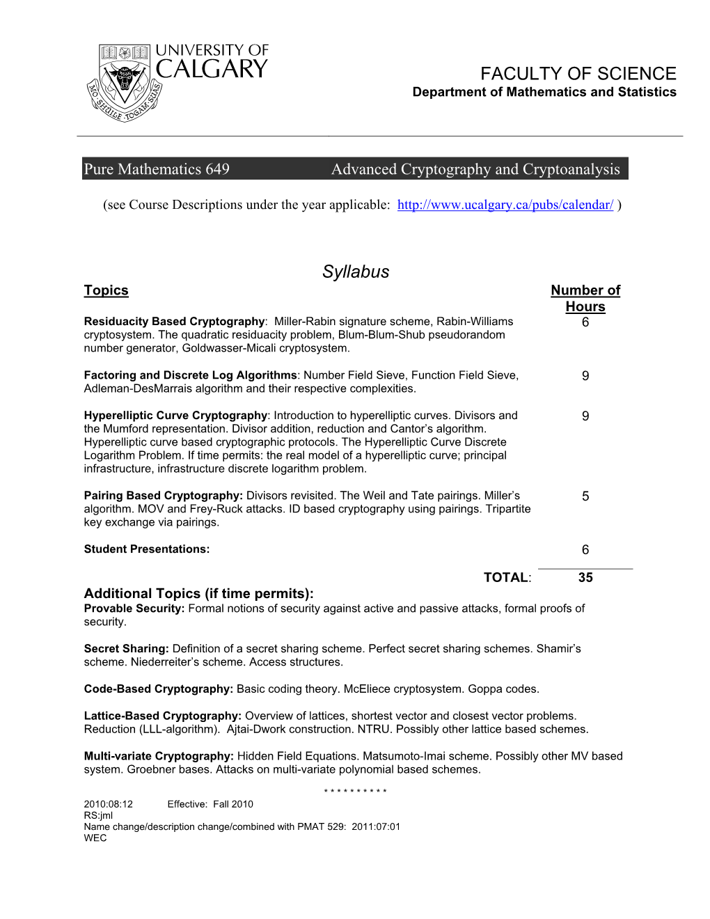 FACULTY of SCIENCE Syllabus