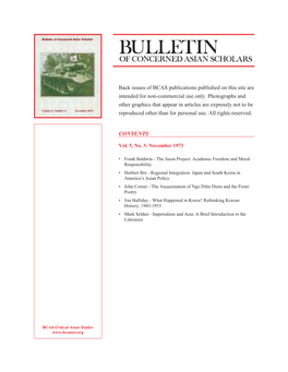 Back Issues of BCAS Publications Published on This Site Are Intended for Non-Commercial Use Only