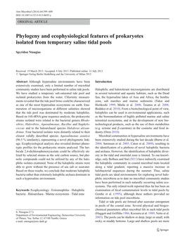 Phylogeny and Ecophysiological Features of Prokaryotes Isolated from Temporary Saline Tidal Pools