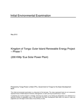 Tonga Outer Islands Renewable Energy