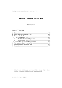 Francis Lieber on Public War