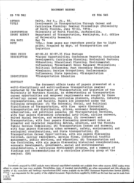 Involvement in Transportation Through Career and Curriculum Planning: Seminar Proceedings (University of North Florida, June 18-22, 1973)