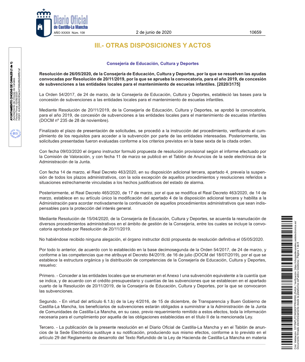 Iii.- Otras Disposiciones Y Actos