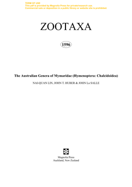 Zootaxa,The Australian Genera of Mymaridae