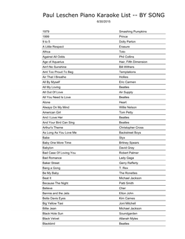 Paul Leschen Piano Karaoke List -- by SONG 6/30/2015