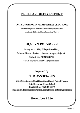 PRE FEASIBILITY REPORT M/S. NN POLYMERS