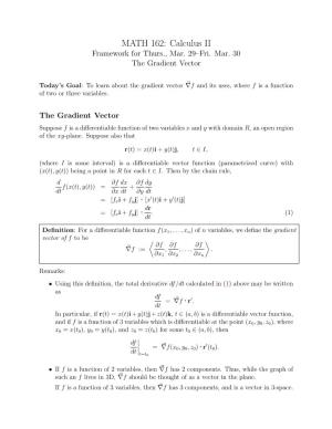 MATH 162: Calculus II Framework for Thurs., Mar