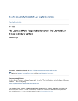 The Litchfield Law School in Cultural Context