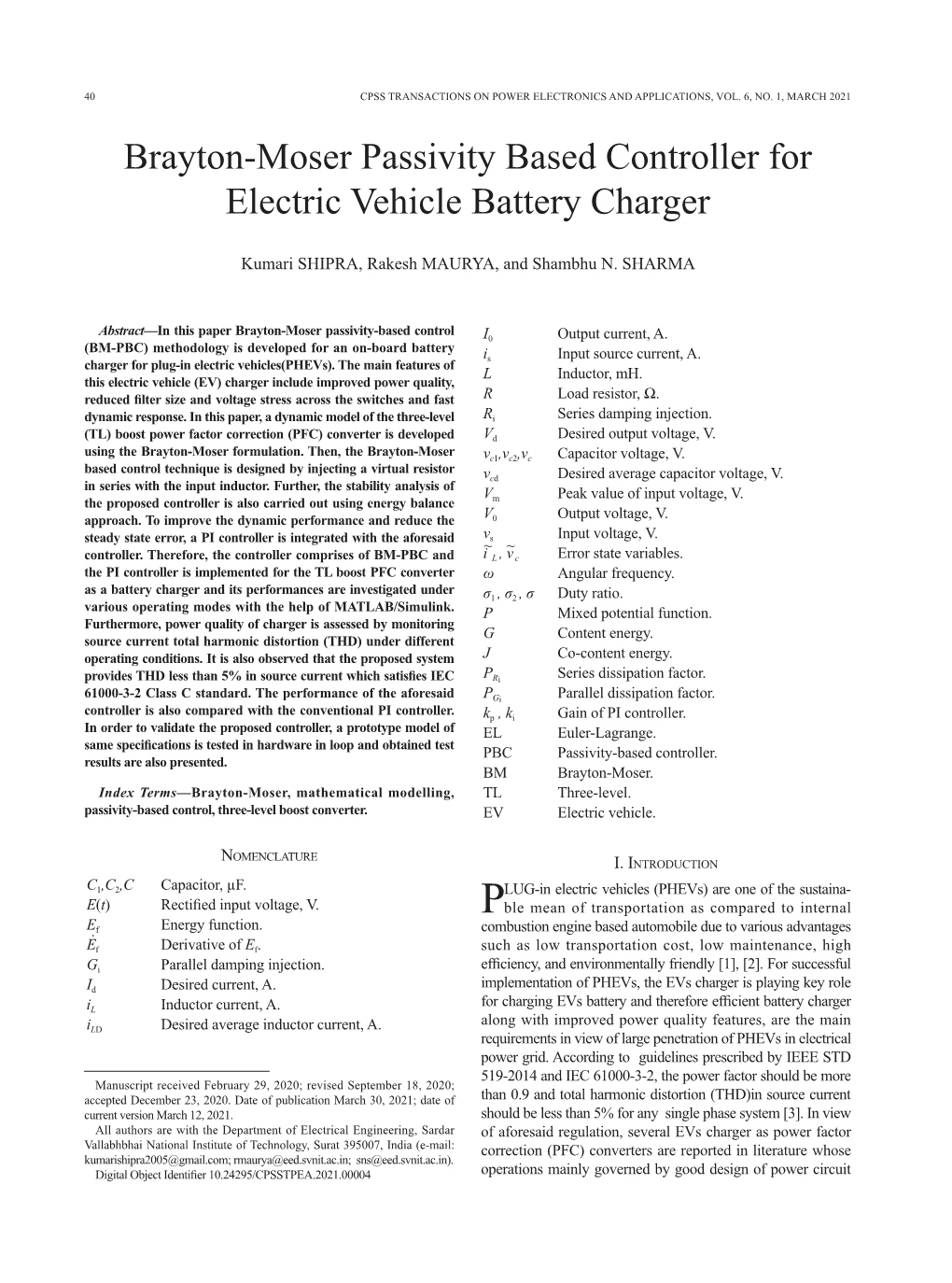 Brayton-Moser Passivity Based Controller for Electric Vehicle Battery Charger