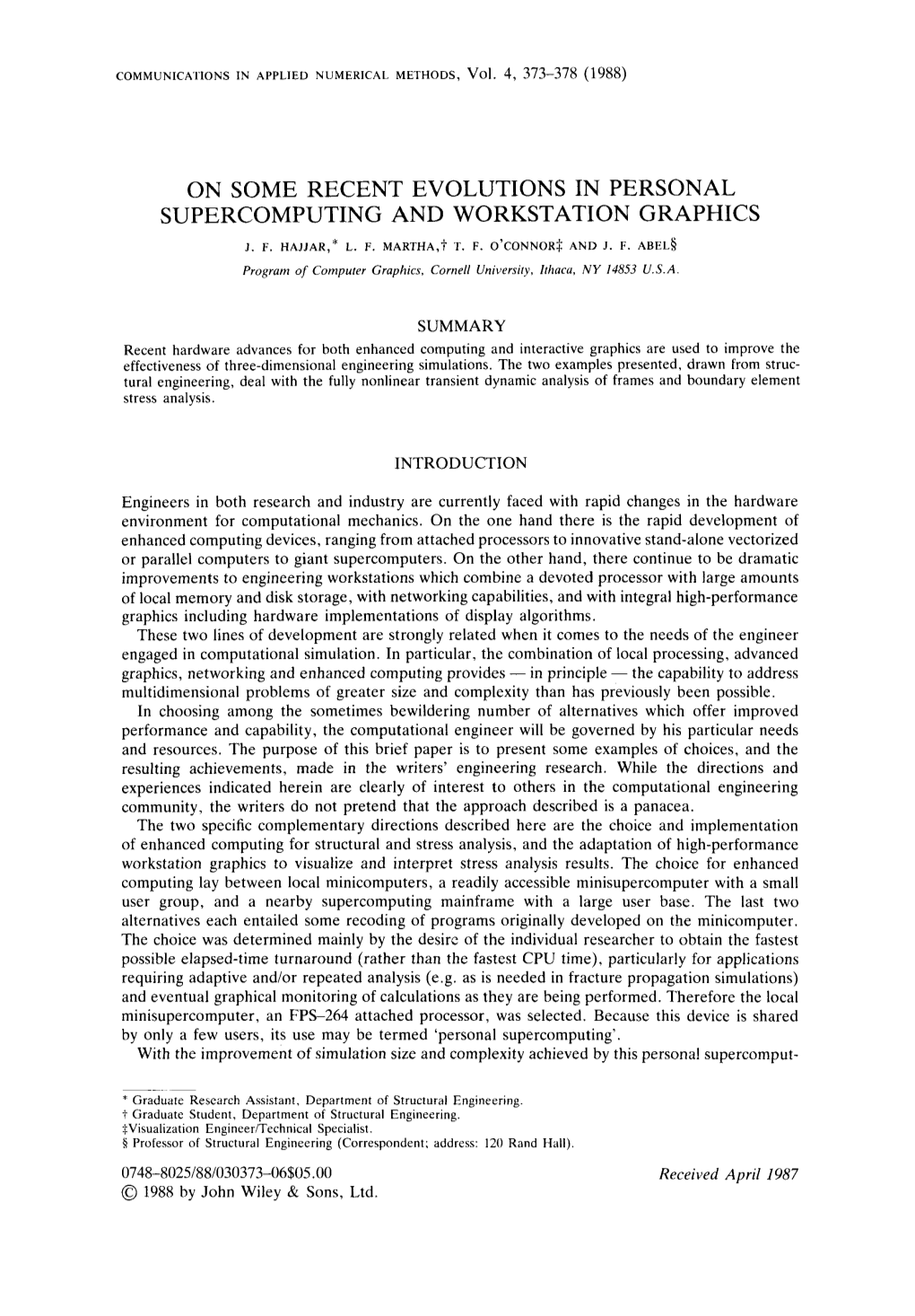 On Some Recent Evolutions in Personal Supercomputing and Workstation Graphics J