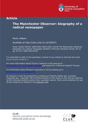 The Manchester Observer: Biography of a Radical Newspaper