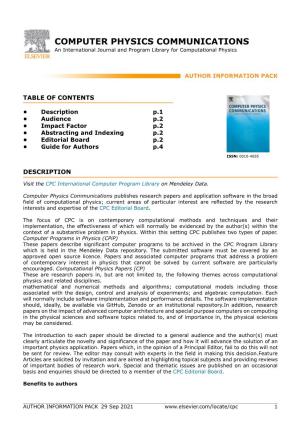 COMPUTER PHYSICS COMMUNICATIONS an International Journal and Program Library for Computational Physics