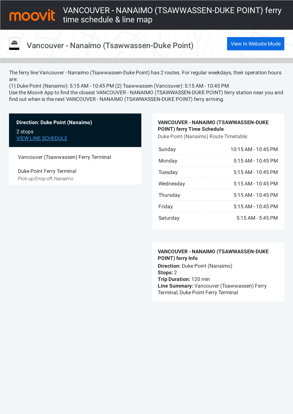 Tsawwassen Duke Point Ferry Time Schedule Line Map 