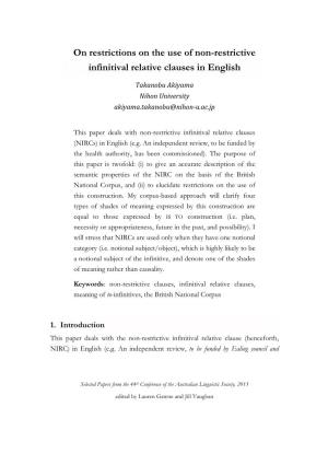 On Restrictions on the Use of Non-Restrictive Infinitival Relative Clauses in English