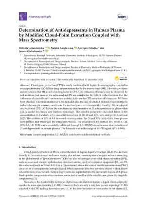 Determination of Antidepressants in Human Plasma by Modified Cloud