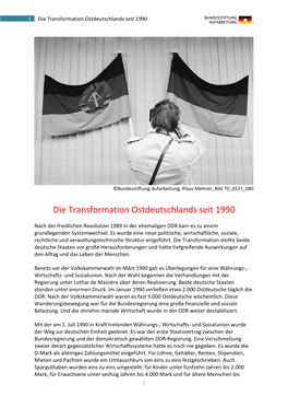Die Transformation Ostdeutschlands Seit 1990