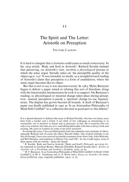 11 the Spirit and the Letter: Aristotle on Perception