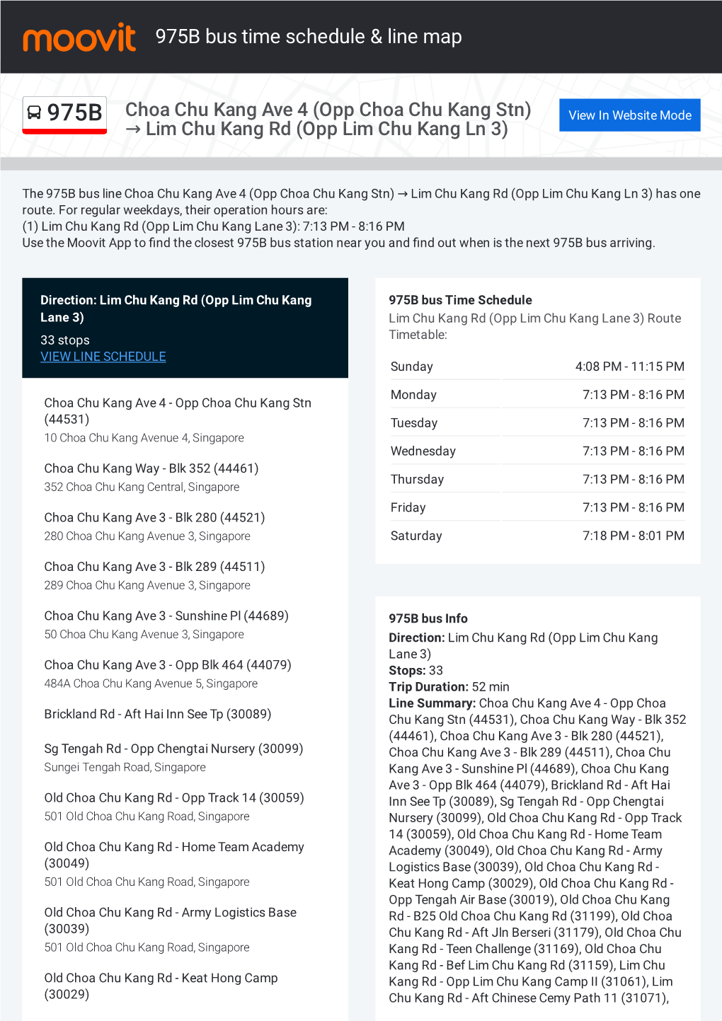 975B Bus Time Schedule & Line Route