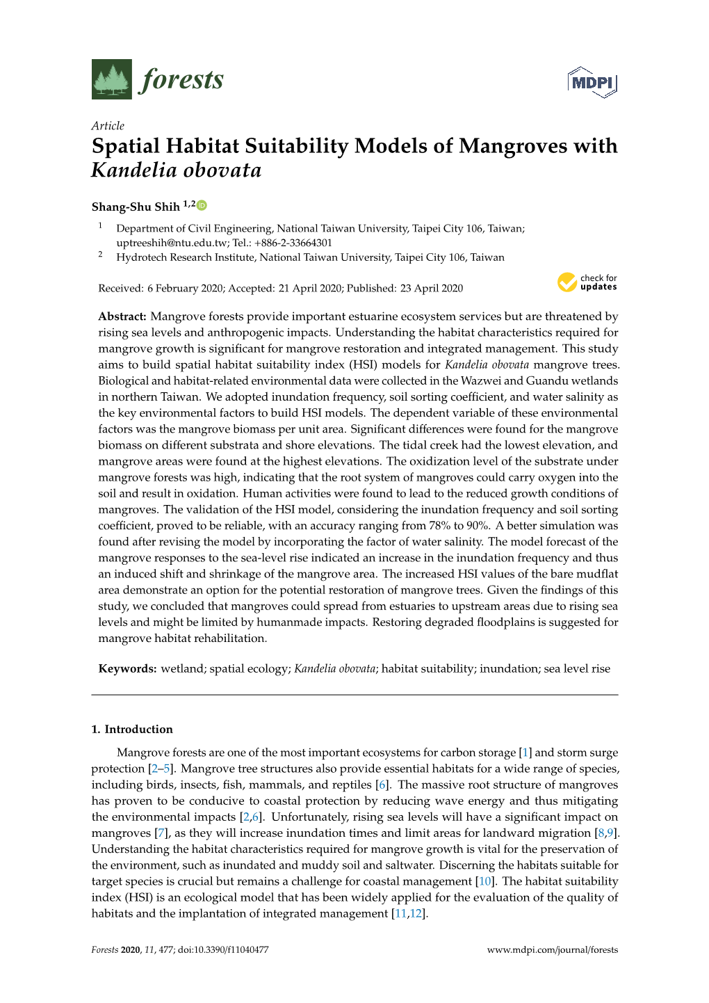 Spatial Habitat Suitability Models of Mangroves with Kandelia Obovata