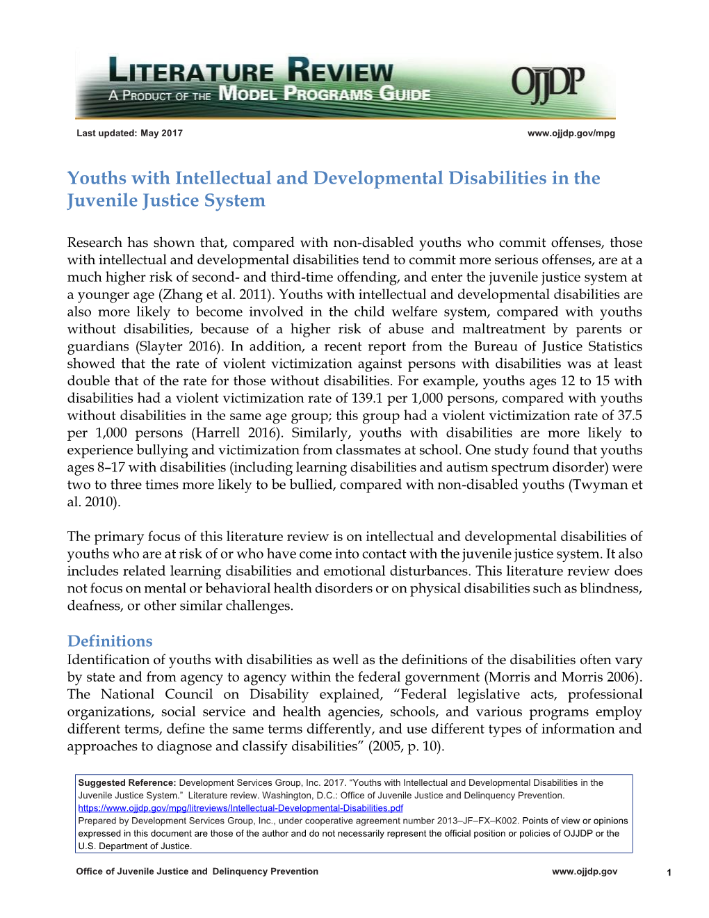 Youths with Intellectual and Developmental Disabilities in the Juvenile Justice System